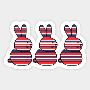 Three Bunnies Red and Blue Stripes Sticker